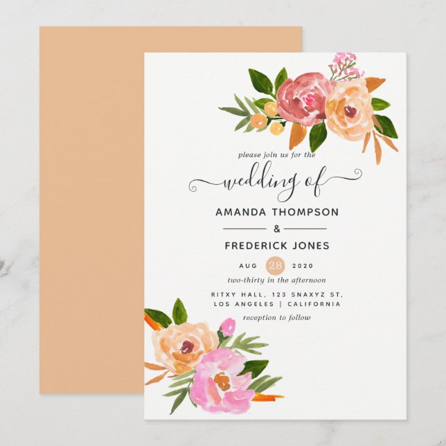 Convites Casamento Floral de Primavera (Frente/Verso)