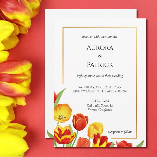 Convites Casamento Floral de Primavera Branco e Tulipas Bra (Bright & Bold Tulips White Spring Floral Wedding Invitation)