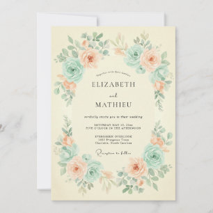 Convites Casamento Floral de Primavera com Hortelã e Pêsseg