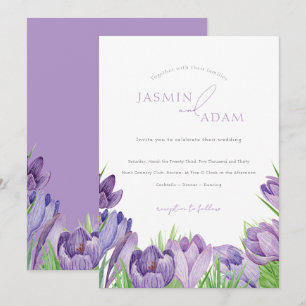 Convites Casamento Floral de Primavera Crocus Roxo Elegante