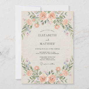 Convites Casamento Floral de Primavera Delicado em Pêssego