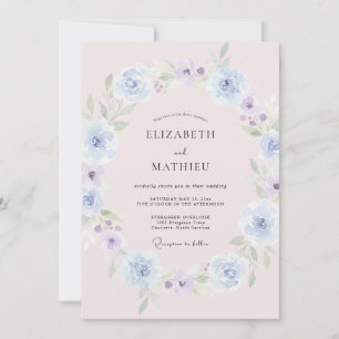 Convites Casamento Floral de Primavera em Azul Empoeirado