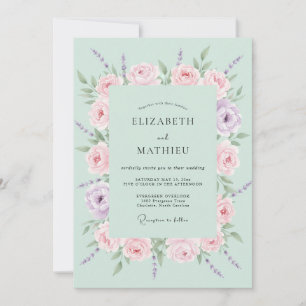Convites Casamento Floral de Primavera em Verde Hortelã