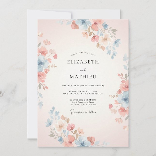 Convites Casamento Floral de Primavera Esplêndido em Pêsseg (Frente)