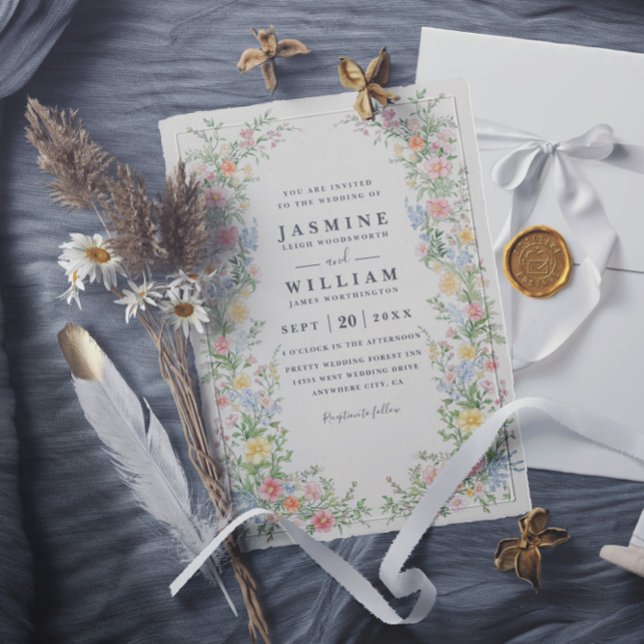 Convites Casamento Floral de Primavera Ornamentado com Códi (Criador carregado)