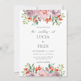 Convites Casamento Floral de primavera Rosa Watercolor
