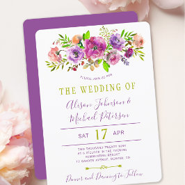 Convites Casamento floral de primavera verde roxa de Boho