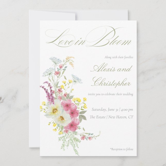 Convites Casamento Floral de primavera Watercolor (Frente)