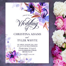 Convites Casamento Floral de Purple Watercolor