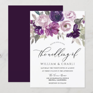 Convites Casamento Floral de Púrpura e Púrpura