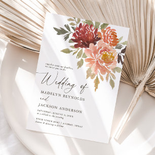 Convites Casamento Floral de Quebra Laranja Queimada