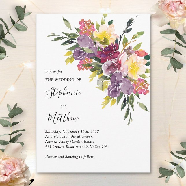 Convites Casamento Floral de Queda de Aquarela Moderna (Criador carregado)