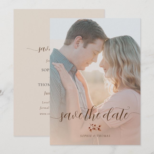 Convites Casamento Floral de Queda de Blush Elegante Salve  (Frente/Verso)