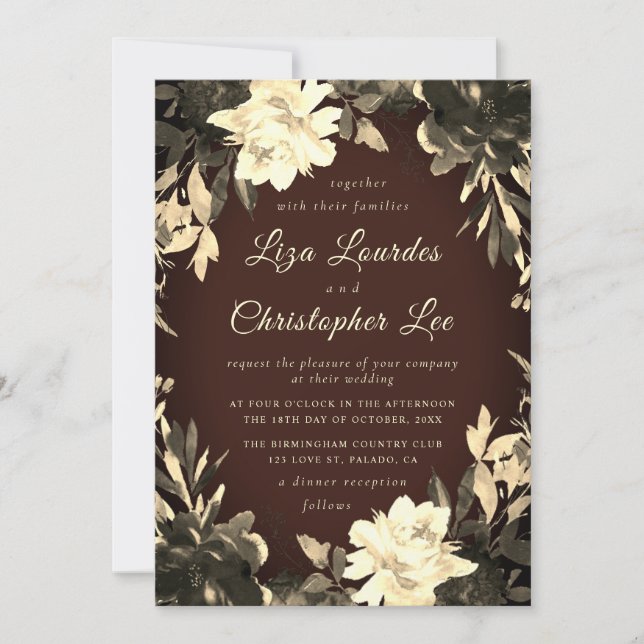 Convites Casamento Floral de Queda Rústica Luxuosa (Frente)