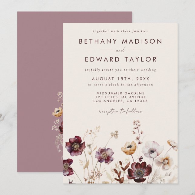 Convites Casamento Floral de Queda Whimsical (Frente/Verso)