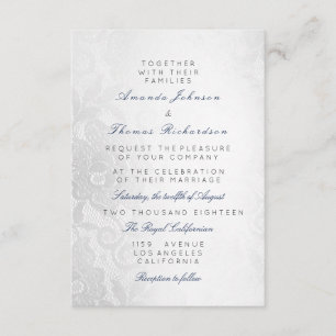 Convites Casamento Floral de Renda Azul Marinho Prata