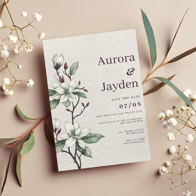 Convites Casamento floral de renda branca e burgundy Elegan (Elegant burgundy white mint floral lace wedding)