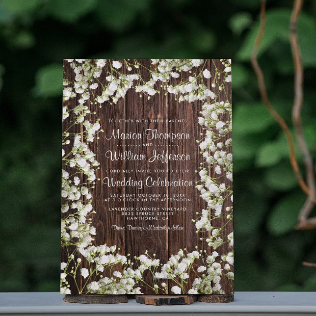Convites Casamento Floral de Respiração de Bebê Rústico (Criador carregado)