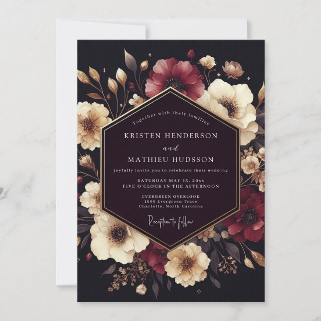 Convites Casamento Floral de Romance Silvestre Profundo (Frente)