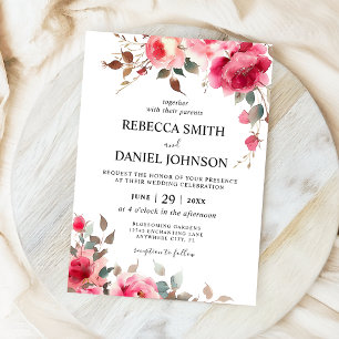 Convites Casamento Floral de Rosa Água-Marinha Moderna e El