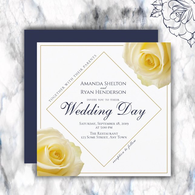 Convites Casamento Floral de Rosa Amarelo Moderno (Criador carregado)