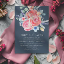 Casamento Floral de Rosa Azul Escuro Moderno em Aq
