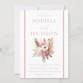 Convites Casamento Floral de Rosa Bonito e Boho Rosa