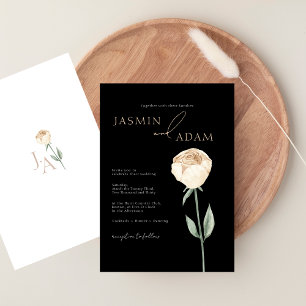 Convites Casamento Floral de Rosa Branca Preta Simples e El