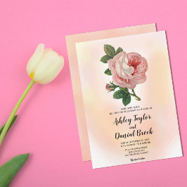 Convites Casamento Floral de Rosa com Dusta Rosa Cinza-Vidr