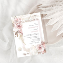 Convites Casamento Floral de Rosa de Blush Elegante