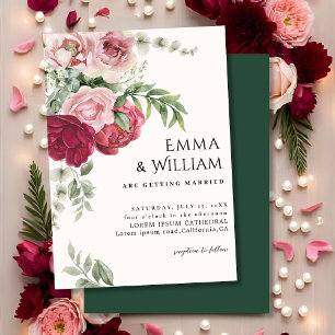 Convites Casamento floral de Rosa de cor rosa-pincel e Mars