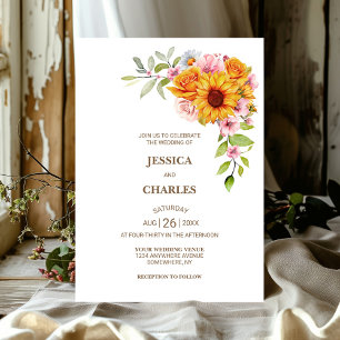 Convites Casamento Floral de Rosa de Sunflower