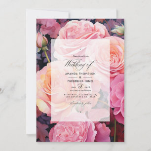 Convites Casamento Floral de rosa Dourado e Blush