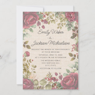 Convites Casamento Floral de Rosa Dusty com Vintage Muted