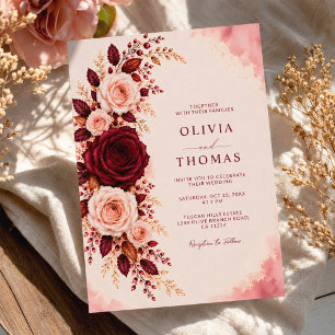 Convites Casamento Floral de Rosa em Aquarela Elegância Bor