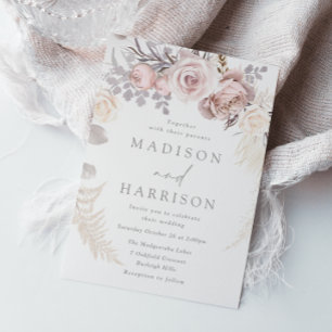 Convites Casamento Floral de Rosa Floral de Blush e Ivory D
