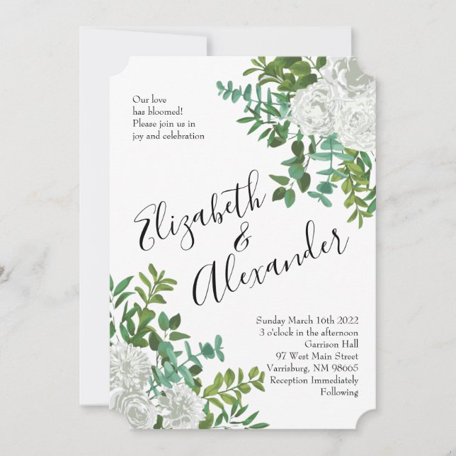 Convites Casamento Floral de Rosa Negra e Branca (Frente)