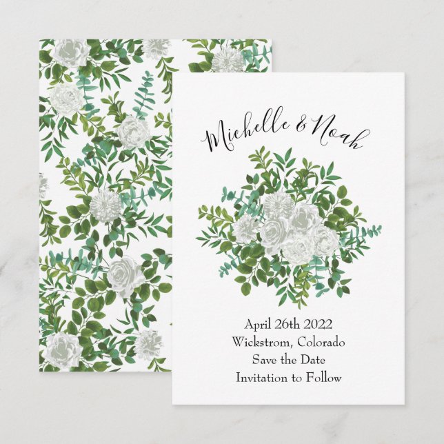 Convites Casamento Floral de Rosa Negra e Branca (Frente/Verso)