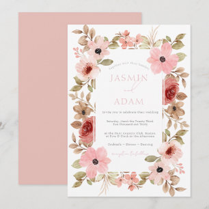 Convites Casamento Floral de Rosa Pink Moderno e Empoeirado