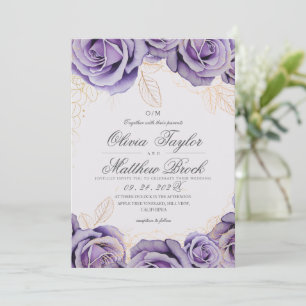 Convites Casamento Floral de Rosa Roxa Elegante e Moderno