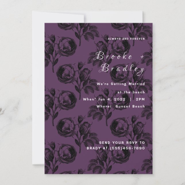 Convites Casamento Floral de Rosa Roxa Vibrante (Frente)