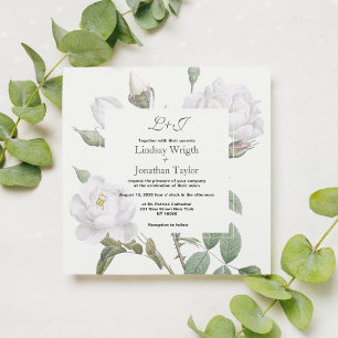 Convites Casamento floral de rosa verde-branco-Elegante