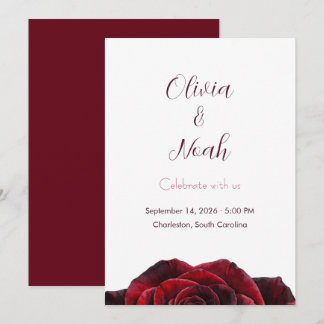 Convites Casamento Floral de Rosa Vermelha Burgundy Elegant