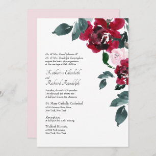 Convites Casamento Floral de Rosa vermelha Rosa Elegante Fo