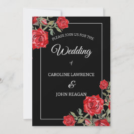 Convites Casamento Floral de rosa vermelha Watercolor