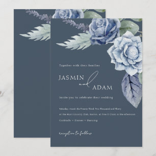Convites Casamento Floral de Rosas Azul Real Simples