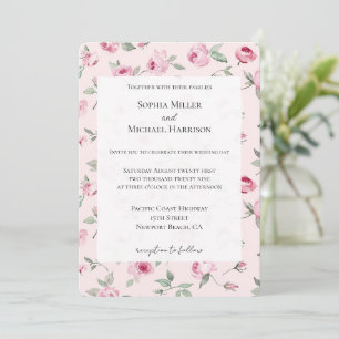 Convites Casamento Floral de Rosas bonito Rosa