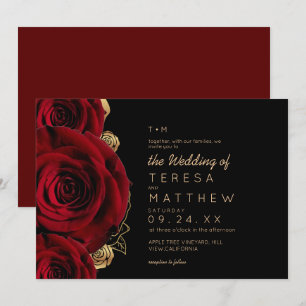 Convites Casamento Floral de Rosas Borgonha Modernas
