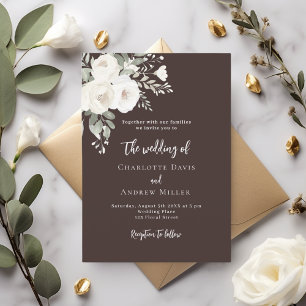 Convites Casamento floral de rosas brancas castanhas
