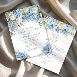 Convites Casamento Floral de Rosas Brancas de Hydrangea Azu